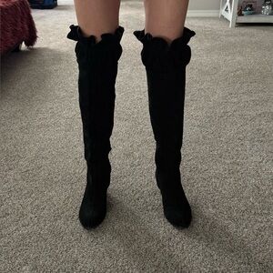 Libby Edelman Black Suede Leather Tall Boots